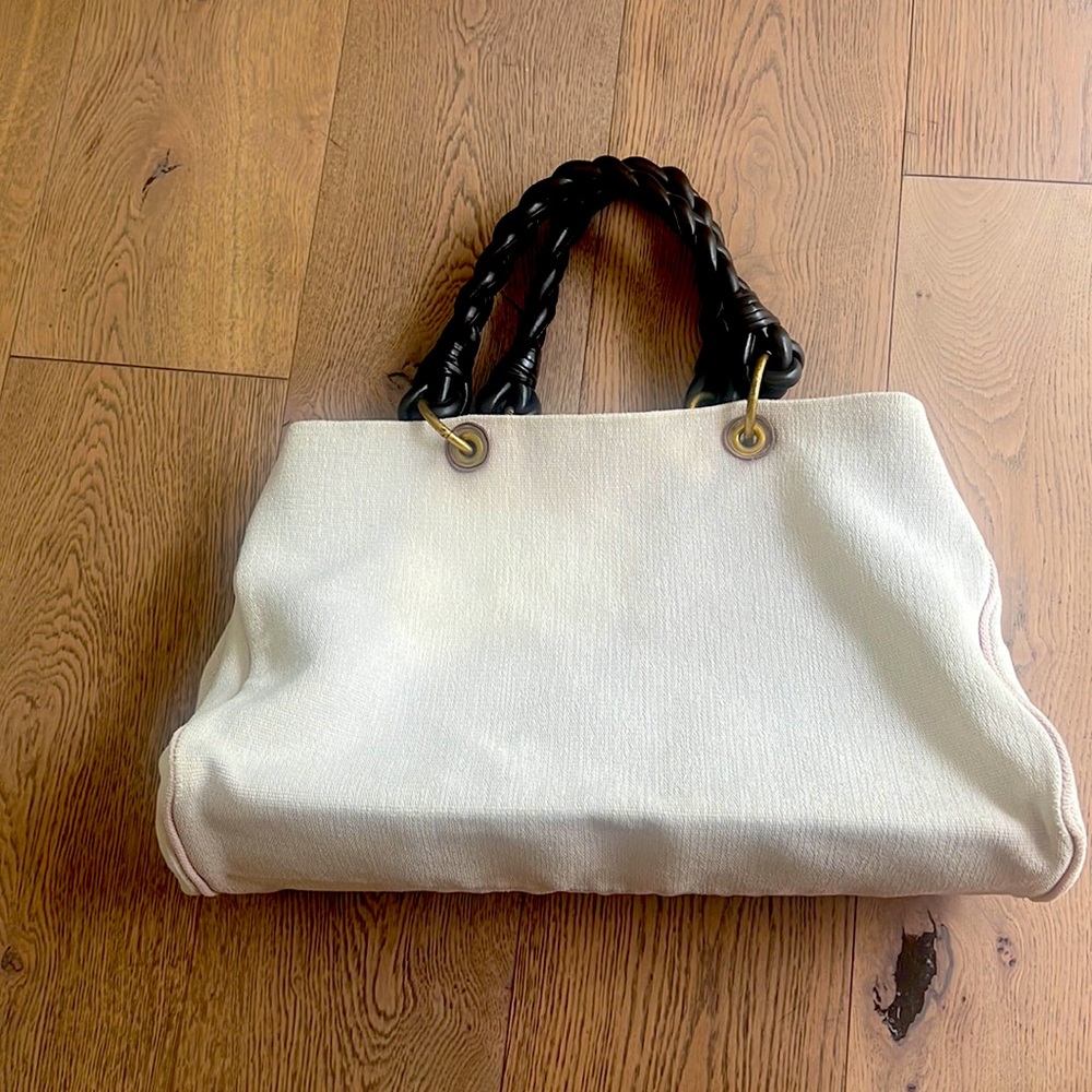 Bottega Veneta Vintage beach tote pale pink canvas with brown leather straps